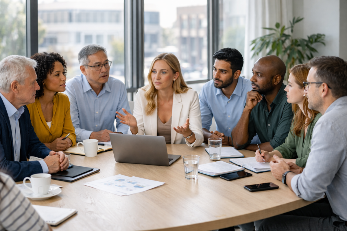 A group of people sat around deliberating. Generated by ChatGPT5